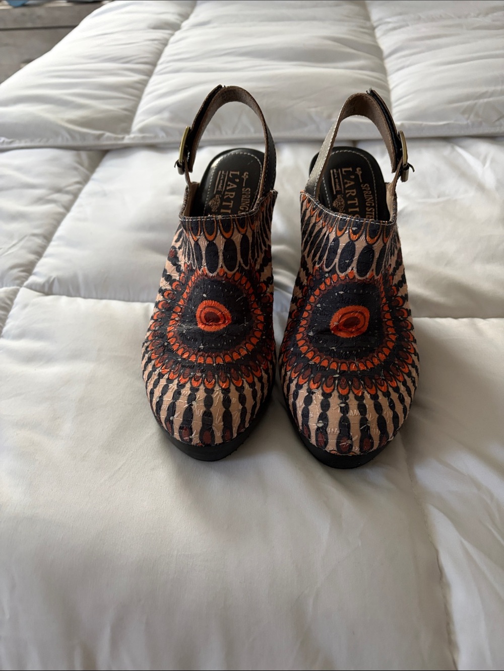 Boho Orange & Black Patterned Slingback Clogs